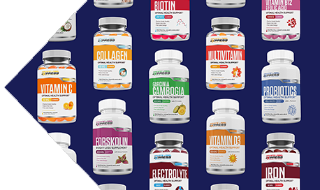 Assortment of Private Label Express nutraceutical product bottles
